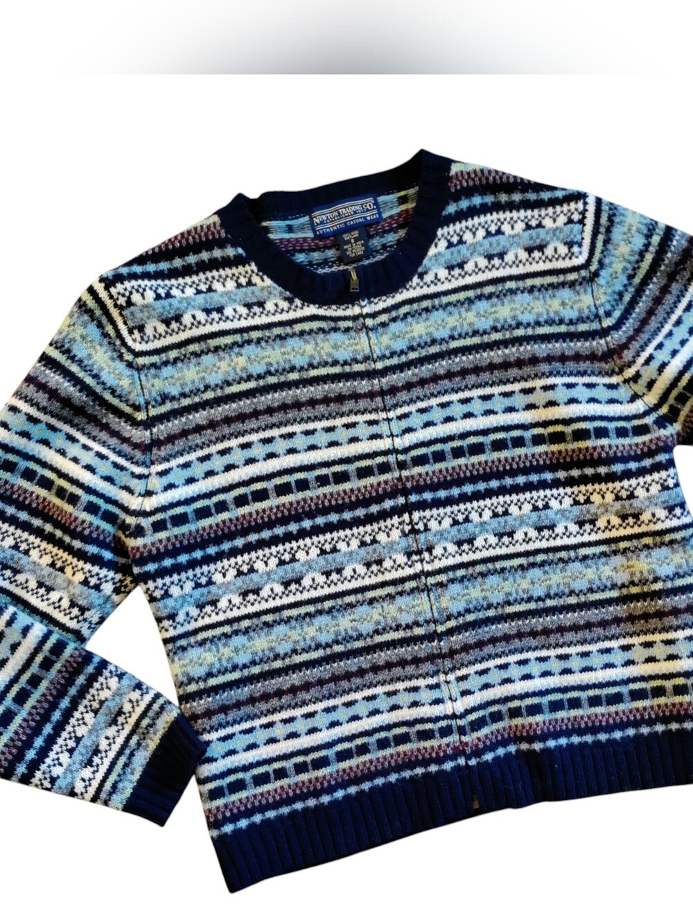 VTG Newton Trading Company Shetland Wool Zipper Sweater Novelty Nordic